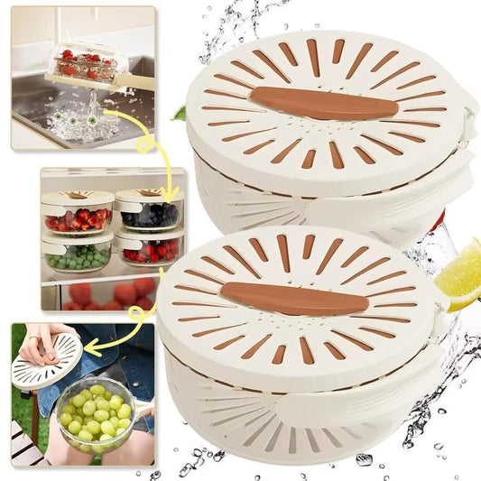 SmarterCartly™ 2-in-1 Fruit & Vegetable Drainer Basket – Fresh-Keeping Storage Container with Strainer Lid