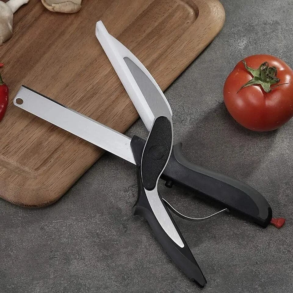 SmarterCartly™ 2-in-1 Clever Cutter – Stainless Steel Kitchen Knife & Cutting Board Scissors for Instant Chopping
