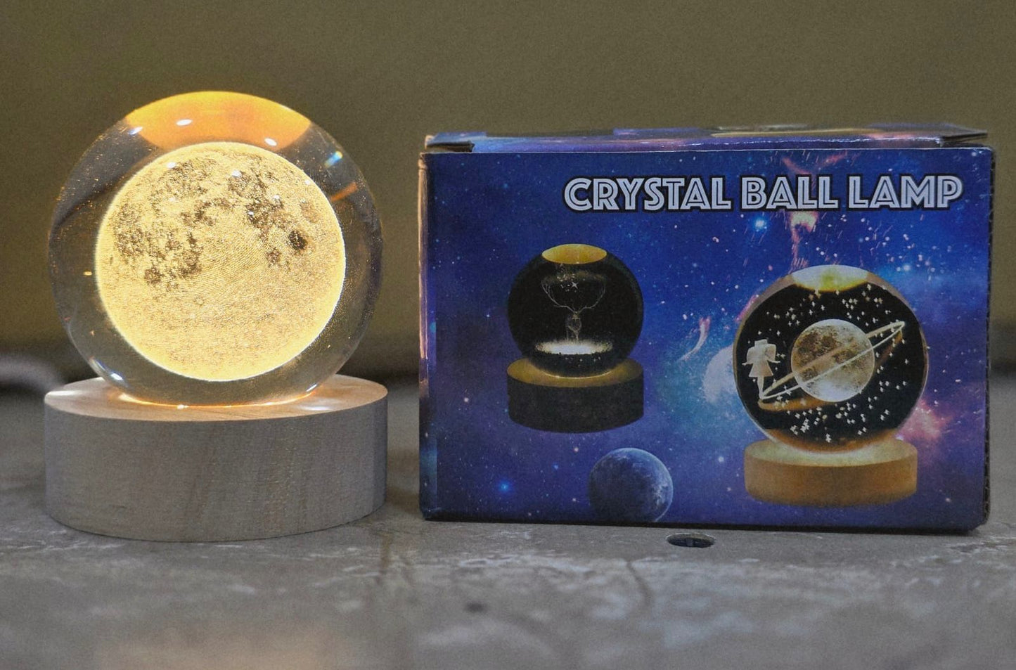 3D Galaxy Crystal Ball Night Lamp – Aesthetic Wooden Base LED Decor