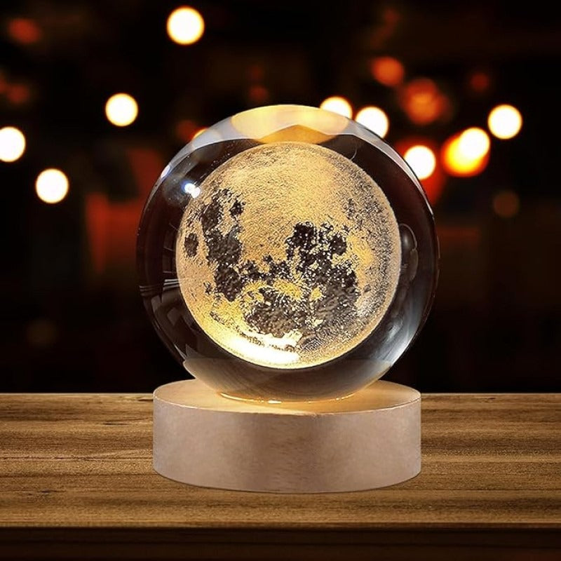 3D Galaxy Crystal Ball Night Lamp – Aesthetic Wooden Base LED Decor