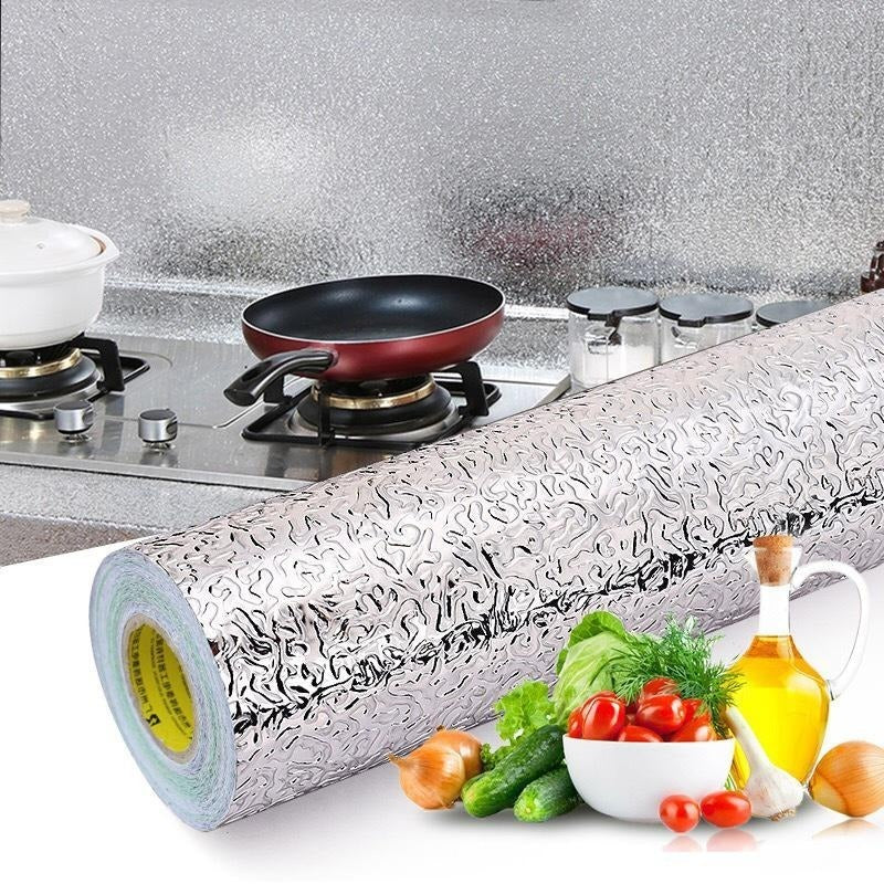 SmarterCartly™ Self-Adhesive Aluminum Foil Sticker – Oil-Proof & Waterproof Kitchen Wall & Cabinet Protector