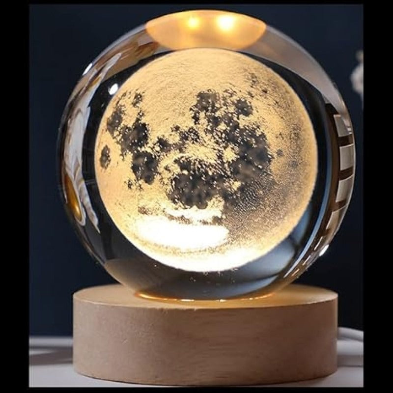3D Galaxy Crystal Ball Night Lamp – Aesthetic Wooden Base LED Decor