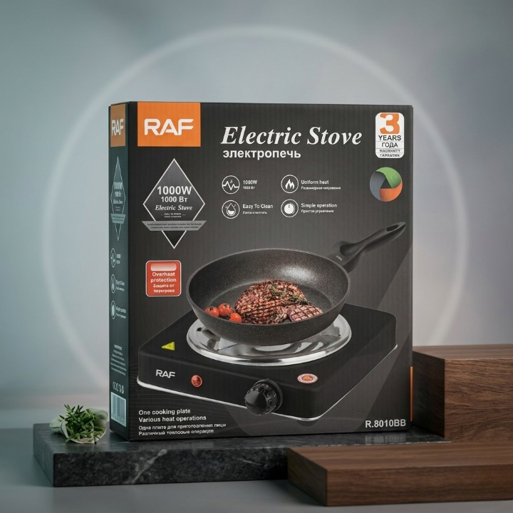 SmarterCartly™ RAF 1000W Electric Stove – Portable Single Cooking Plate with Overheat Protection (Model R.8010BB)