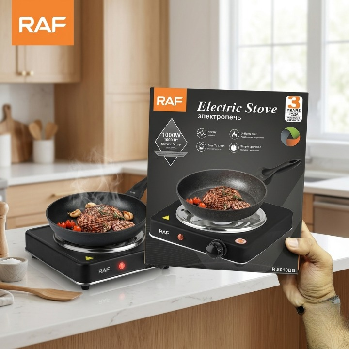 SmarterCartly™ RAF 1000W Electric Stove – Portable Single Cooking Plate with Overheat Protection (Model R.8010BB)