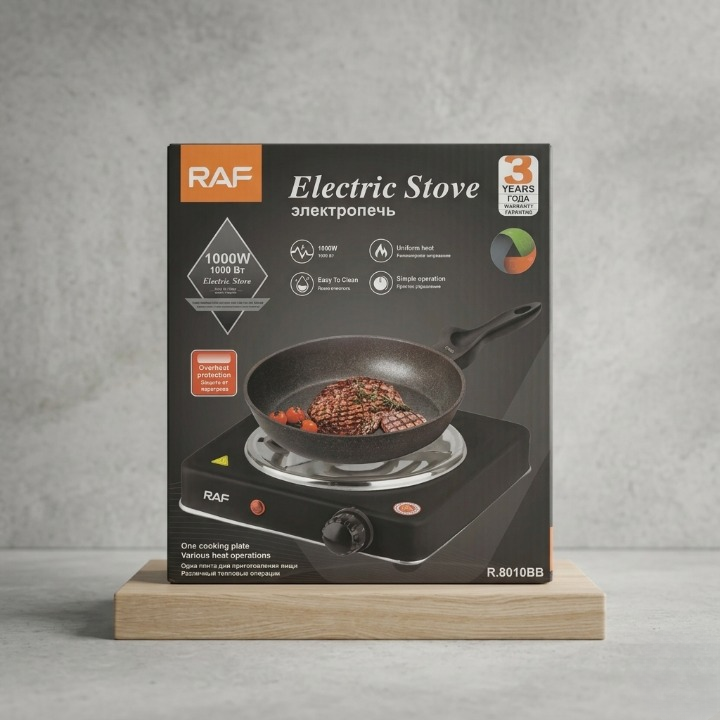 SmarterCartly™ RAF 1000W Electric Stove – Portable Single Cooking Plate with Overheat Protection (Model R.8010BB)
